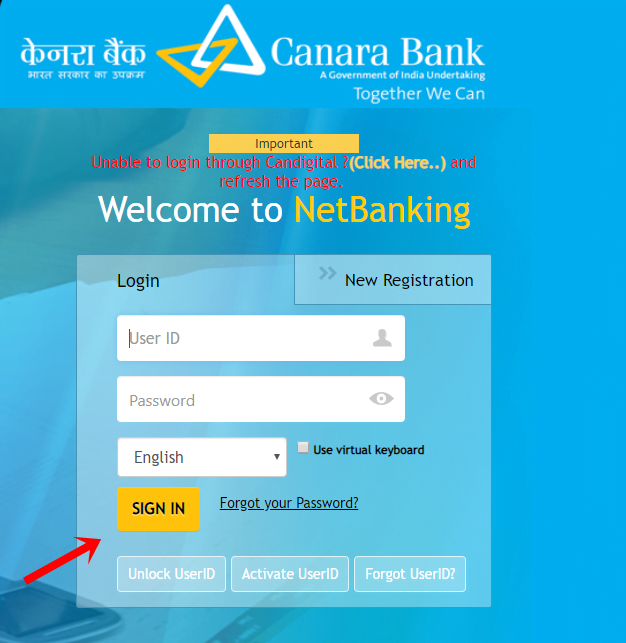 Canara Bank NetBanking Login